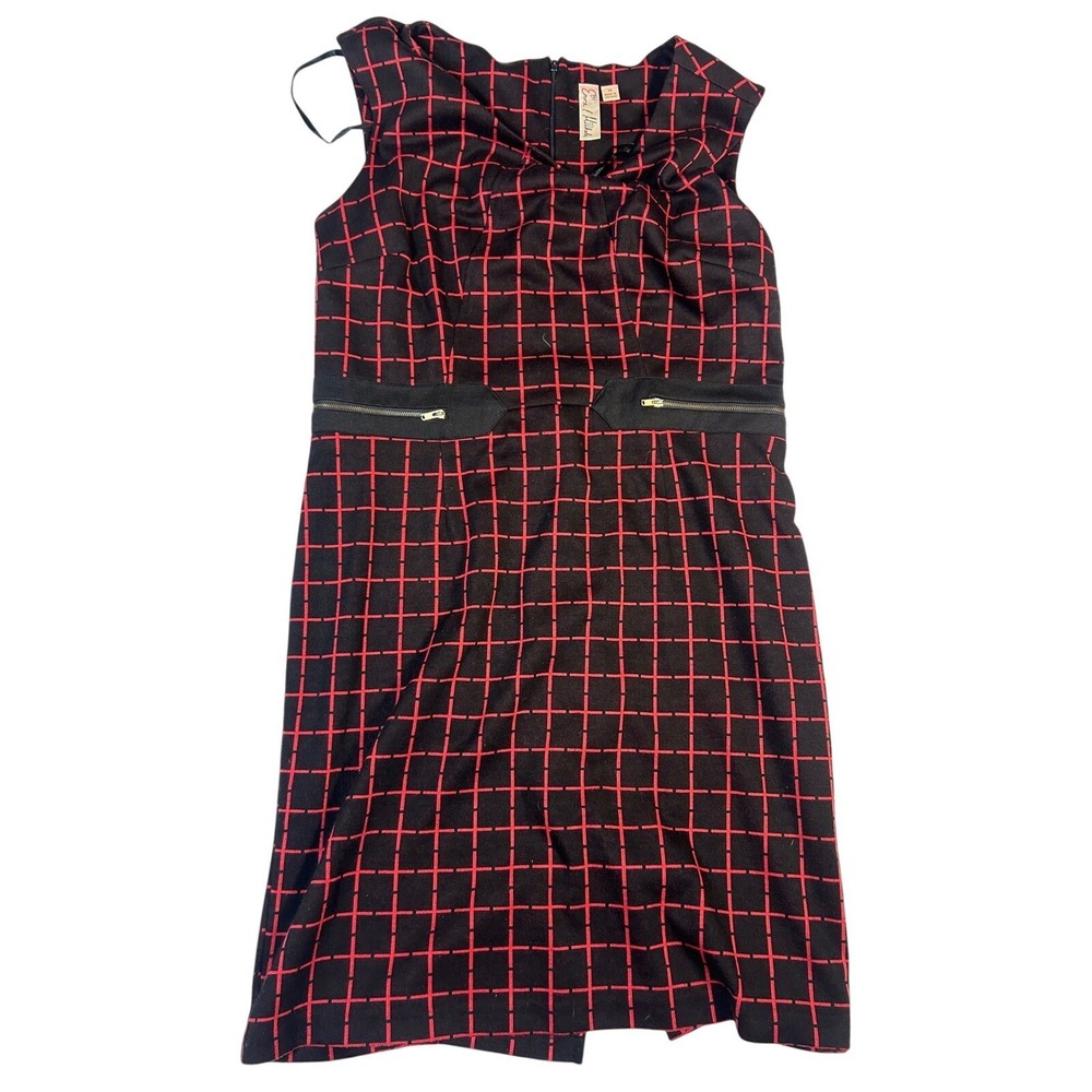 Emma & Michele Black Red Plaid Sheath Dress Zipper Pockets Women's Size 14